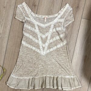 Free People Cream Scoop Neck Ruffle-Hem Tee